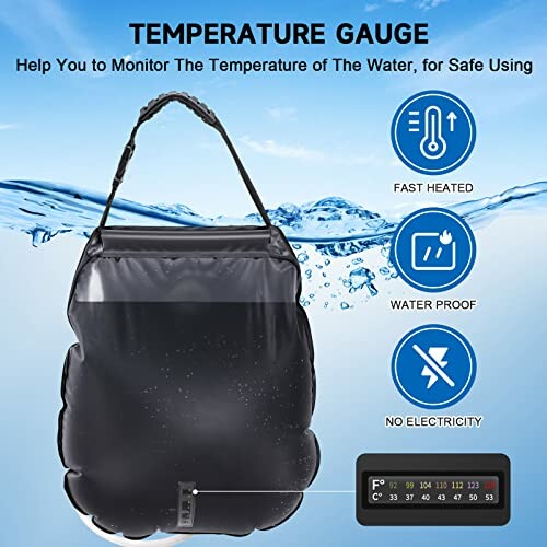 Portable water temperature gauge with features: fast heated, waterproof, no electricity.