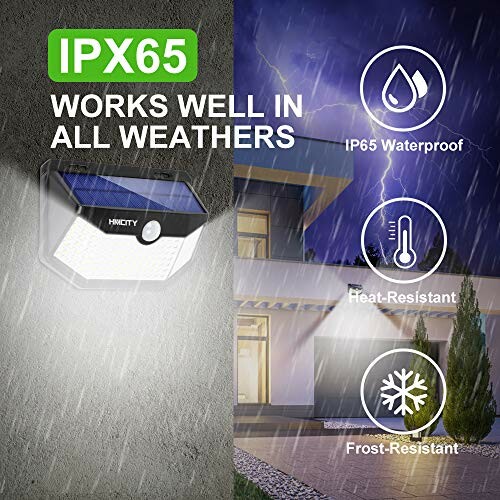 Solar light with IP65 waterproof, heat-resistant, and frost-resistant features in all weather conditions.