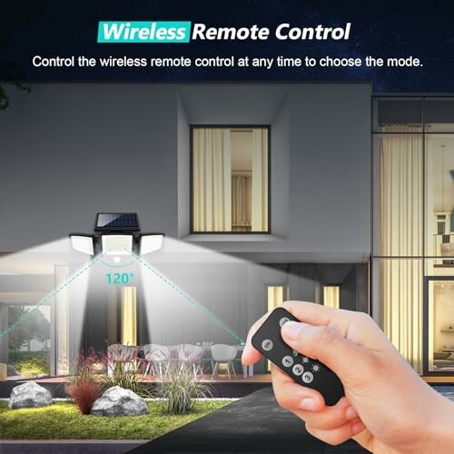 Person using a wireless remote to control outdoor lighting.